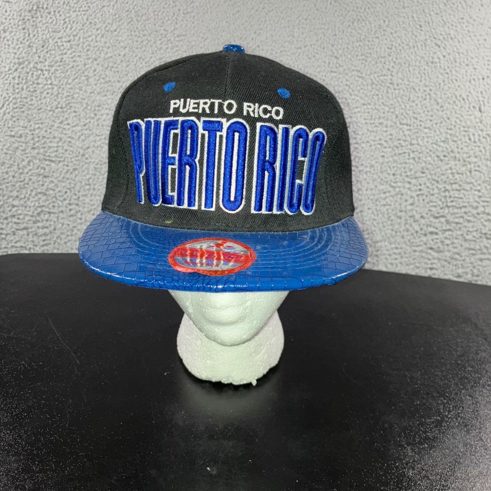 New League Snapback‎ Hat Men OSFM Puerto Rico Blue Faux Croc Brim Black Cap